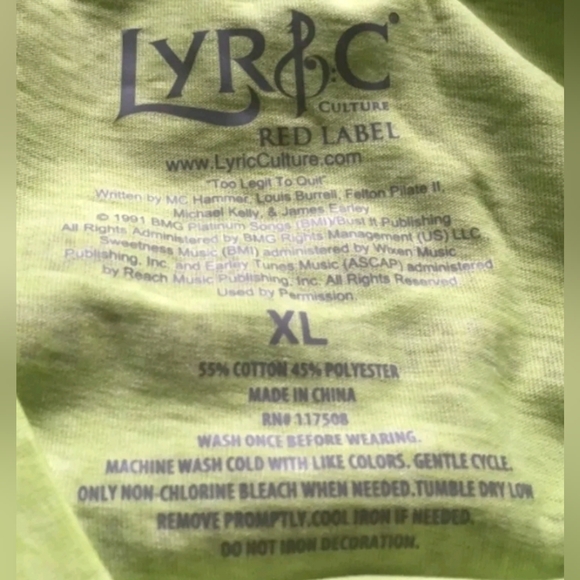 Lyric Culture:XL, 2 Legit 2 Quit, Tacked SS Tee, SlubKnit, Sheer/Threadbare - Picture 2 of 5